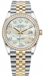 Rolex Datejust 36-126283RBR (Yellow Rolesor Jubilee Bracelet, Gold Diamond-set White MOP Dial, Diamond Bezel) (m126283rbr-0009)