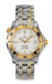 Omega Seamaster Diver 300M 36.25-2352.20.00 (Yellow Gold & Stainless Steel Bracelet, Wave-embossed White Dot Index Dial, Rotating Yellow Gold Bezel)