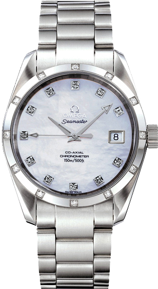 Omega Seamaster Aqua Terra 150M 36.2-2505.75.00 (Stainless Steel Bracelet, White MOP Diamond Index Dial, Stainless Steel Bezel)