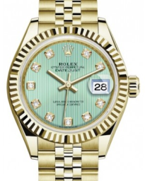 Rolex Lady-Datejust 28-279178 (Yellow Gold Jubilee Bracelet, Gold Diamond-set Mint-green Dial, Fluted Bezel) (m279178-0028)