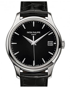 Patek Philippe Calatrava 39-5227G-010 (Shiny-black Alligator Leather Strap, Black-lacquered Index Dial, White Gold Smooth Bezel)