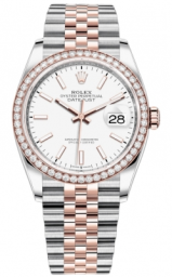 Rolex Datejust 36-126281RBR (Everose Rolesor Jubilee Bracelet, White Index Dial, Diamond Bezel)