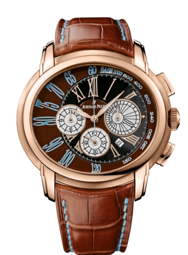 Audemars Piguet Millenary 47-26145OR.OO.D095CR.01 (Brown Alligator Leather Strap, Brown-lacquered Off-centred Black Roman Dial, Pink Gold Smooth Bezel)