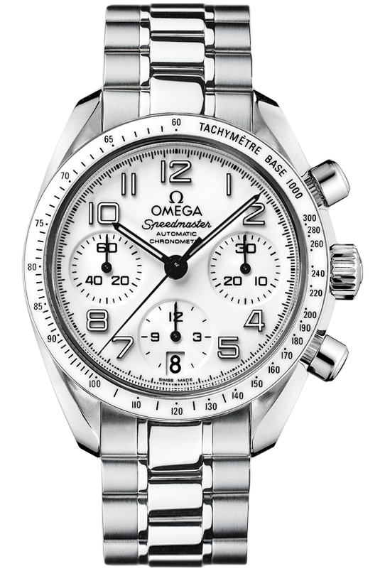 Omega Speedmaster Non-Moonwatch 38-324.30.38.40.04.001 (Stainless Steel Bracelet, White Arabic Dial, White Tachymeter Bezel)
