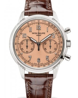 Patek Philippe Complications 41-5172G-010 (Shiny Chocolate-brown Alligator Leather Strap, Rose-glit Opaline Tachymeter/Arabic Dial, White Gold Smooth Bezel)