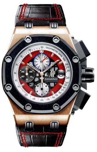 Audemars Piguet Royal Oak Offshore 46-26284RO.OO.D002CR.01 (Black Alligator Leather Strap, Openworked White/Red Index Dial, Black Ceramic Smooth Bezel)
