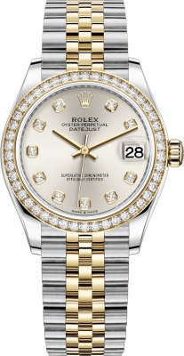 Rolex Datejust 31-278383RBR (Yellow Rolesor Jubilee Bracelet, Gold Diamond-set Silver Dial, Diamond Bezel)