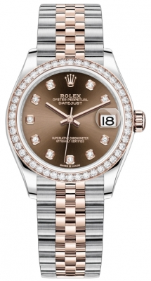 Rolex Datejust 31-278381RBR (Everose Rolesor Jubilee Bracelet, Gold Diamond-set Chocolate Dial, Diamond Bezel)