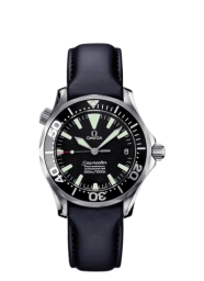 Omega Seamaster Diver 300M 41-2952.50.91 (Black Leather Strap, Wave-embossed Black Index Dial, Rotating Black Ceramic Bezel) (Omega 2952.50.91)