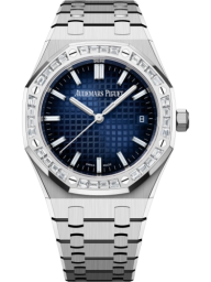 Audemars Piguet Royal Oak 34-77451BC.ZZ.1261BC.01 (White Gold Bracelet, Grande Tapisserie Smoked-blue Baguette-cut Diamond Index Dial, Baguette-cut Diamond-set Bezel) (77451BC.ZZ.1261BC.01)