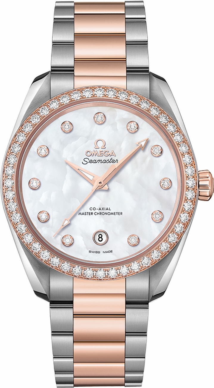 Omega Seamaster Aqua Terra 150M 38-220.25.38.20.55.001 (Stainless Steel & Sedna Gold Bracelet, White MOP Diamond Index Dial, Sedna Gold Diamond-set Bezel)