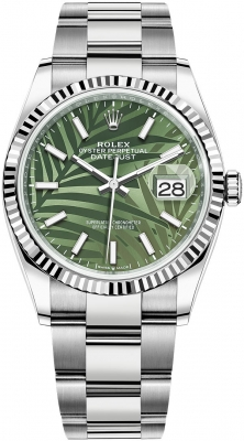 Rolex Datejust 36-126234 (Oystersteel Oyster Bracelet, Olive-green Index Palm Dial, Fluted Bezel)
