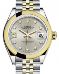 Rolex Lady-Datejust 28-279163 (Yellow Rolesor Jubilee Bracelet, Gold Diamond IX-set Silver Dial, Domed Bezel) (m279163-0003)