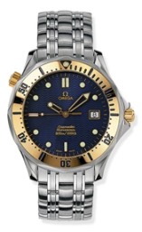 Omega Seamaster Diver 300M 41-2442.80.00 (Stainless Steel Bracelet, Wave-embossed Blue Dot Index Dial, Rotating Yellow Gold Bezel) (Omega 2442.80.00)