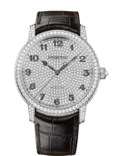 Audemars Piguet Jules Audemars 43-15159BC.ZZ.D002CR.01 (Black Alligator Leather Strap, Diamond-paved Arabic Dial, Brilliant-cut Diamond-set Bezel)