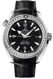 Omega Seamaster Planet Ocean 600M 45.5-222.18.46.20.01.001 (Black Alligator Leather Strap, Black Arabic/Index Dial, Stainless Steel Diamond-set Bezel) (Omega 222.18.46.20.01.001)