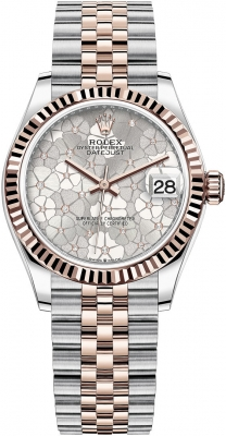 Rolex Datejust 31-278271 (Everose Rolesor Jubilee Bracelet, Gold Diamond-set Silver Floral Dial, Fluted Bezel)