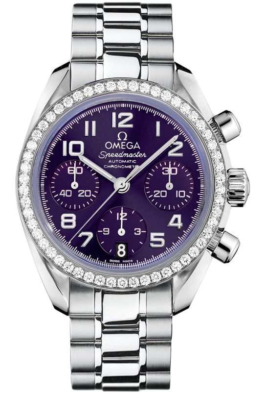 Omega Speedmaster Non-Moonwatch 38-324.15.38.40.10.001 (Stainless Steel Bracelet, Sun-brushed Purple Index Dial, Stainless Steel Diamond-set Bezel)