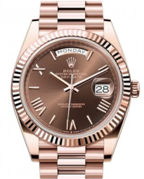 Rolex Day-Date 40-228235 (Everose Gold President Bracelet, Chocolate Roman Dial, Fluted Bezel) (m228235-0002)