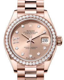 Rolex Lady-Datejust 28-279135RBR (Everose Gold President Bracelet, Gold Diamond IX-set Rosé Dial, Diamond Bezel) (m279135rbr-0029)