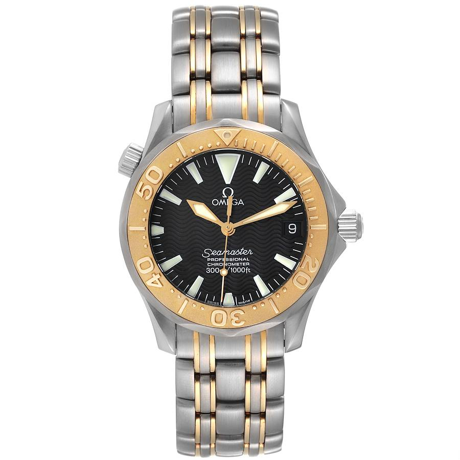 Omega Seamaster Diver 300M 36.25-2453.50.00 (Yellow Gold & Stainless Steel Bracelet, Wave-embossed Black Index Dial, Rotating Yellow Gold Bezel)