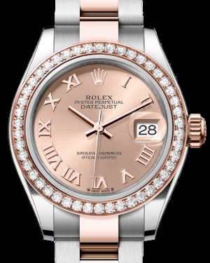 Rolex Lady-Datejust 28-279381RBR (Everose Rolesor Oyster Bracelet, Rosé Roman Dial, Diamond Bezel)