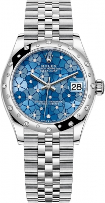 Rolex Datejust 31-278344RBR (Oystersteel Jubilee Bracelet, Gold Diamond-set Azzurro-blue Floral Dial, Domed Diamond Bezel)