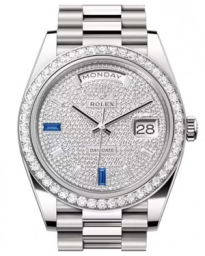 Rolex Day-Date 40-228349RBR (White Gold President Bracelet, Diamond-paved Sapphire-Diamond-set Index Dial, Diamond Bezel) (m228349rbr-0036)