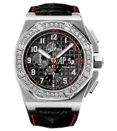 Audemars Piguet Royal Oak Offshore 48-26134BC.ZZ.A101CR.01 (Black Alligator Leather Strap, Méga Tapisserie Black Arabic Dial, White Gold Diamond-set Bezel) (26134BC.ZZ.A101CR.01)