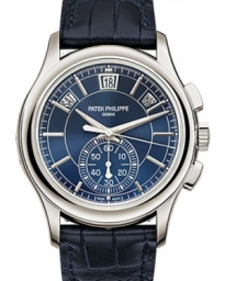 Patek Philippe Complications 42-5905P-001 (Navy-blue Alligator Leather Strap, Blue Sunburst Index Dial, Platinum Smooth Bezel) (5905P-001)