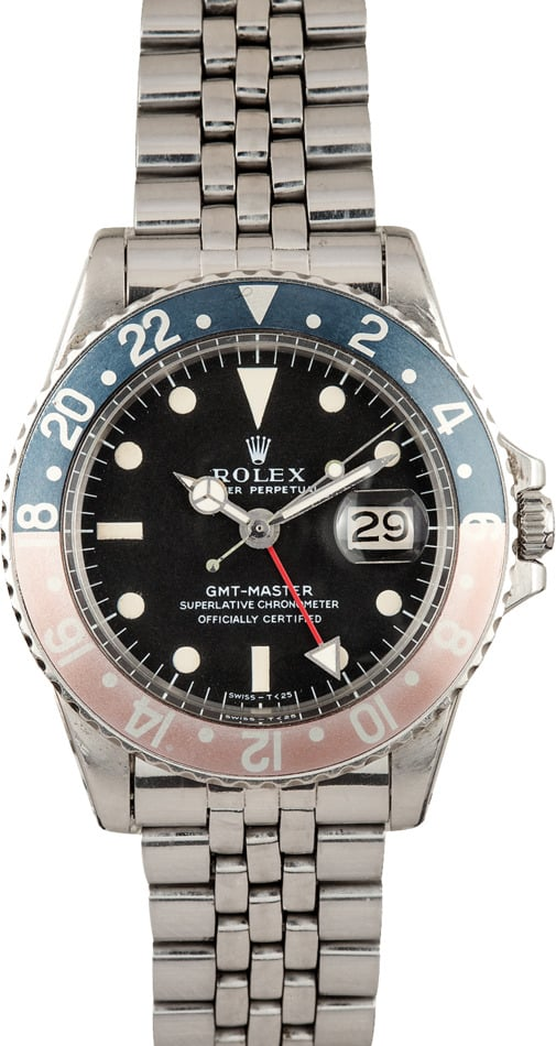 Rolex GMT-Master 40-1675 (Oystersteel Jubilee Bracelet, Black Nipple Dial, Ghost Pepsi Aluminum Bezel)