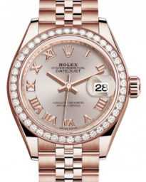 Rolex Lady-Datejust 28-279135RBR (Everose Gold Jubilee Bracelet, Sundust Roman Dial, Diamond Bezel) (m279135rbr-0009)