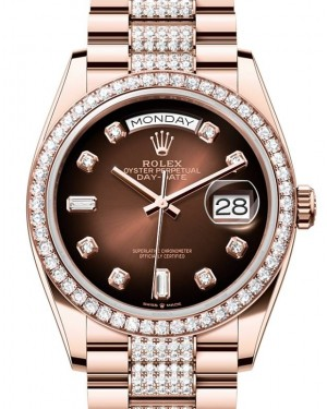 Rolex Day-Date 36-128345RBR (Everose Gold Diamond-set President Bracelet, Gold Diamond-set Brown Ombré Dial, Diamond Bezel)