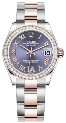 Rolex Datejust 31-278381RBR (Everose Rolesor Oyster Bracelet, VI Diamond-set Aubergine Dial, Diamond Bezel)