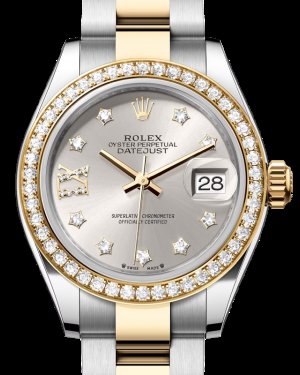 Rolex Lady-Datejust 28-279383RBR (Yellow Rolesor Oyster Bracelet, Gold Diamond IX-set Silver Dial, Diamond Bezel)