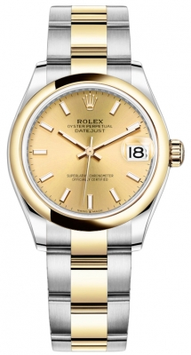 Rolex Datejust 31-278243 (Yellow Rolesor Oyster Bracelet, Champagne Index Dial, Domed Bezel)