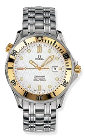 Omega Seamaster Diver 300M 41-2442.20.00 (Stainless Steel Bracelet, Wave-embossed White Dot Index Dial, Rotating Yellow Gold Bezel)