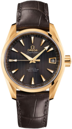 Omega Seamaster Aqua Terra 150M 38.5-231.53.39.21.06.002 (Brown Alligator Leather Strap, Vertical-teak Grey Index Dial, Yellow Gold Bezel) (Omega 231.53.39.21.06.002)