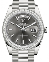 Rolex Day-Date 40-228349RBR (White Gold President Bracelet, Slate Stripe Index Dial, Diamond Bezel) (m228349rbr-0008)