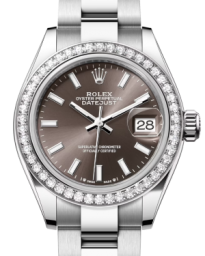 Rolex Lady-Datejust 28-279384RBR (Oystersteel Oyster Bracelet, Dark-grey Index Dial, Diamond Bezel) (m279384rbr-0014)
