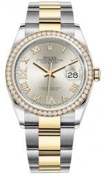 Rolex Datejust 36-126283RBR (Yellow Rolesor Oyster Bracelet, VI IX Gold Diamond-set Silver Dial, Diamond Bezel) (m126283rbr-0018)