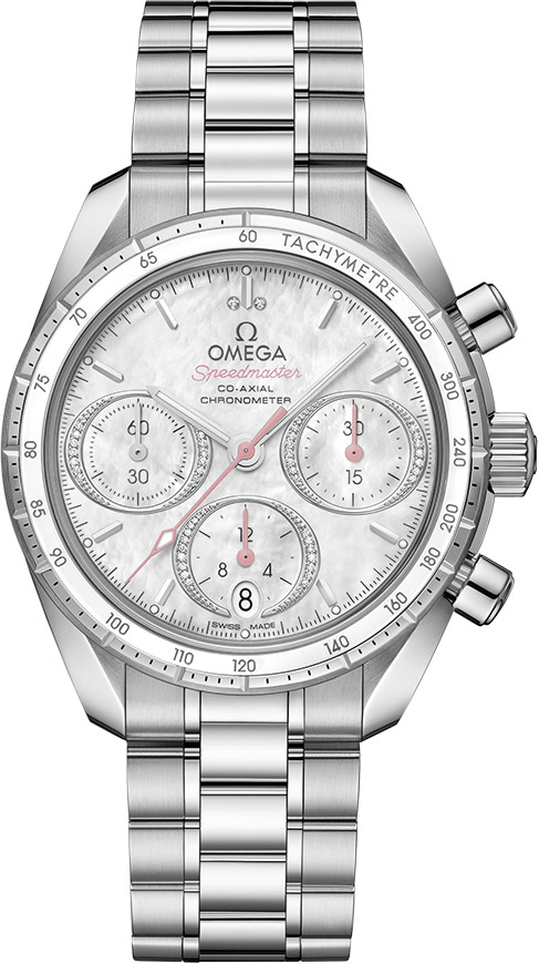 Omega Speedmaster Non-Moonwatch 38-324.30.38.50.55.001 (Stainless Steel Bracelet, White MOP Index Dial, White Tachymeter Bezel)