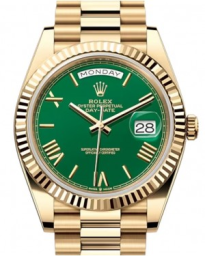 Rolex Day-Date 40-228238 (Yellow Gold President Bracelet, Green Roman Dial, Fluted Bezel) (m228238-0061)