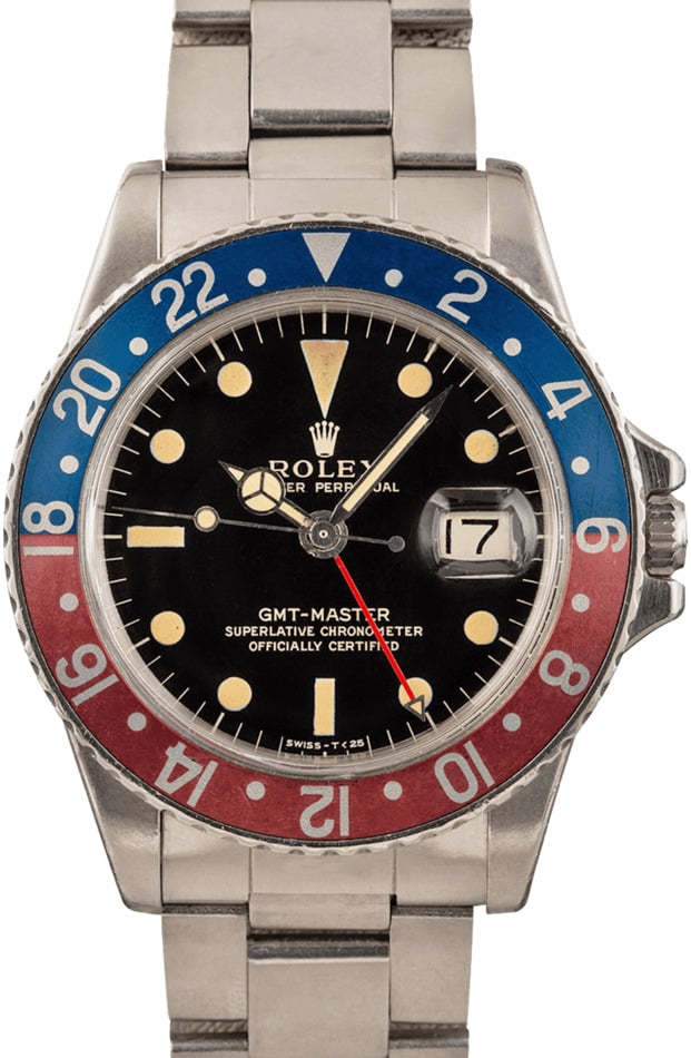 Rolex GMT-Master 40-1675 (Oystersteel Oyster Bracelet, Black Nipple Dial, Pepsi Aluminum Bezel)