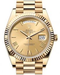 Rolex Day-Date 40-228238 (Yellow Gold President Bracelet, Champagne Roman Dial, Fluted Bezel) (m228238-0006)