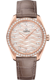 Omega Seamaster Aqua Terra 150M 38-220.58.38.20.99.006 (Taupe-brown Alligator Leather Strap, Wave-embossed Diamond-paved Diamond Index Dial, Sedna Gold Diamond-set Bezel) (Omega 220.58.38.20.99.006)