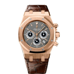 Audemars Piguet Royal Oak 39-26022OR.OO.D098CR.02 (Brown Alligator Leather Strap, Grande Tapisserie Grey Index Dial, Pink Gold Smooth Bezel) (26022OR.OO.D098CR.02)