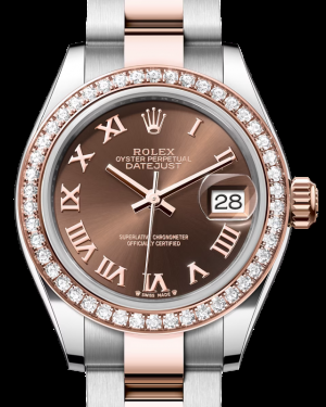 Rolex Lady-Datejust 28-279381RBR (Everose Rolesor Oyster Bracelet, Chocolate Roman Dial, Diamond Bezel)