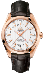 Omega Seamaster Aqua Terra 150M 43-231.53.43.22.02.001 (Black Alligator Leather Strap, Vertical-teak Silver-toned Index Dial, Red Gold Bezel) (Omega 231.53.43.22.02.001)