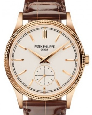 Patek Philippe Calatrava 39-6119R-001 (Shiny Chocolate-brown Alligator Leather Strap, Silvery-grained Index Dial, Hobnail-guilloched Rose Gold Bezel)